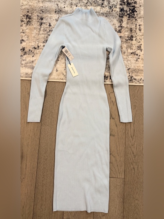 Babaton Dresses & Skirts - Babaton Light Blue Ribbed Long-Sleeve Midi Dress
